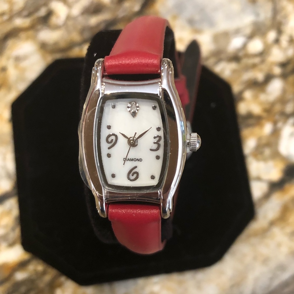 Avon Genuine Diamond Accent Mother of Pearl Leather Watch